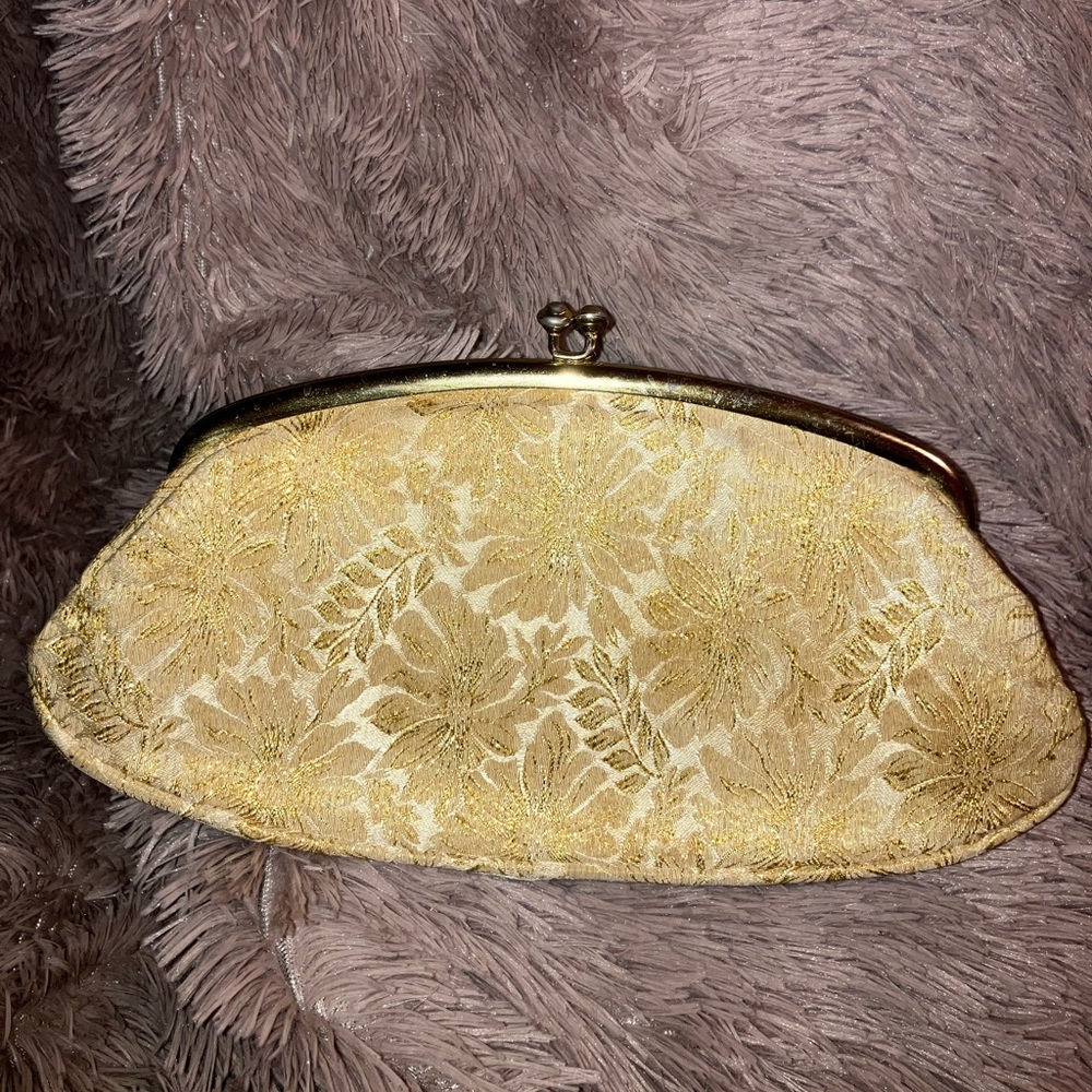 Vintage Avon Clutch by Kadin 1960s Cream, Gold and Tan